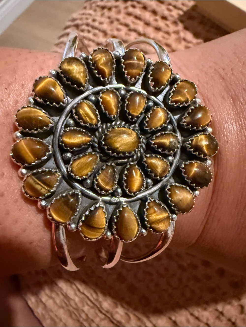 Sterling Silver Tiger's Eye Cluster Cuff Bracelet - Women Jewelry